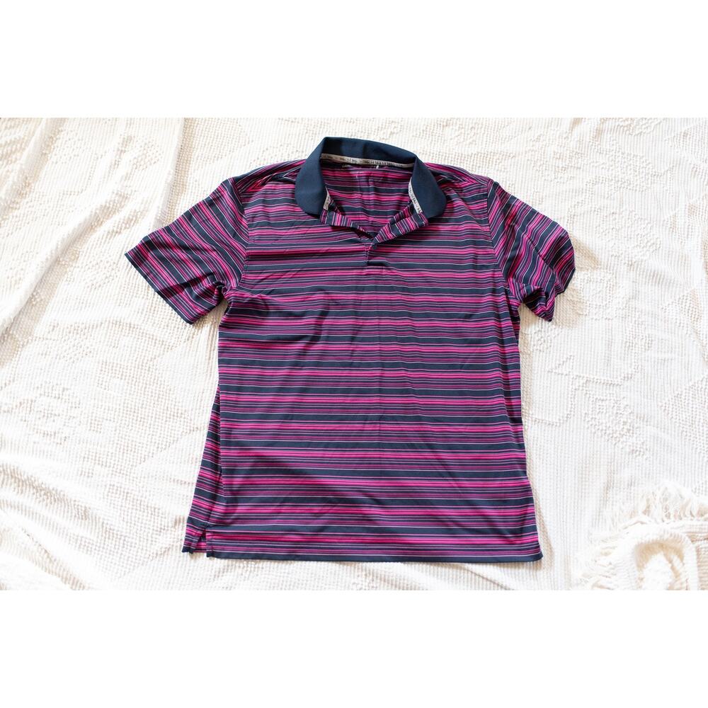 Walter Hagen 11 Polo Shirt Golf L Pink Midnight Blue Short Sleeve Collared